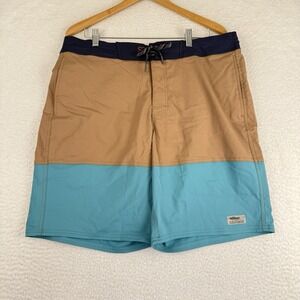 LL Bean Swim Trunks Mens L Blue Brown Colorblock Hybrid‎ Shorts Lined